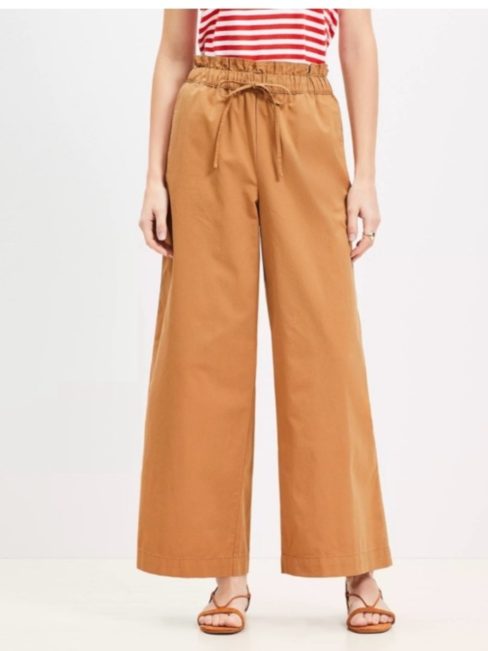 Ann Taylor LOFT Breezy High Rise Relaxed Wide Poplin Pant Minimalist Brown Small